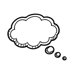 Hand drawn think bubble drawing vector illustration, speech bubble doodle sketch, thought cloud graphic design element