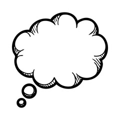Hand drawn think bubble speech cloud vector illustration for thoughts ideas communication and creative brainstorming design