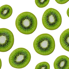 Fototapeta premium Vibrant kiwi slices arranged in a refreshing pattern on a transparent background