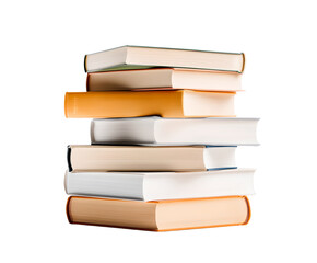 A stack of neatly arranged hardcover books with vibrant contrasting spines representing a diverse collection of literature and knowledge