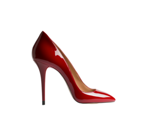 Elegant and sophisticated pair of high heeled pumps in a glossy vibrant red finish exuding a sense of luxury and fashion forward style