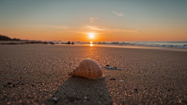Evening scene featuring a shell on the beach - Powered by Adobe
