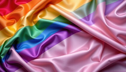a luxury lgbt pride background with satin fabric textures and pride accents, with alabaster background and subtle iridescence, featured in top tier brand visuals supporting pride.