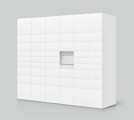 Parcel locker for delivery systems mockup. Vector illustration isolated on grey background. Easy to use for presentation your product, idea, promo, design. EPS10.