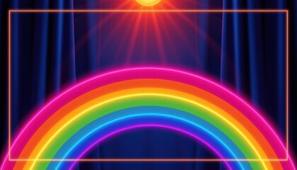 a luxury lgbt pride background with velvet touch gradients, in rich navy and neon rainbow glow, created for upscale hospitality pride promotions.