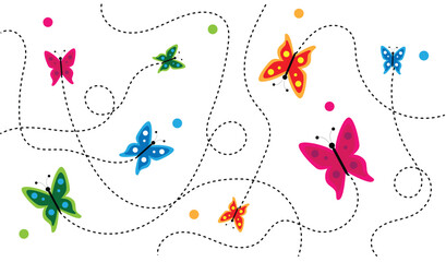 Background with Butterflies and Flight Traces Isolated on White. Animals, insects, nature and wildlife concept vector art