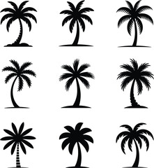 Fototapeta premium Silhouetted tropical palm trees in various artistic styles