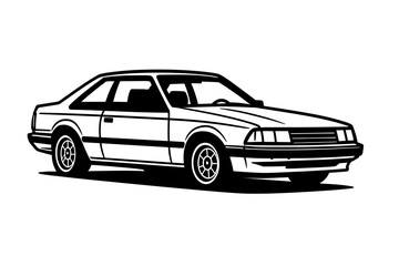Naklejka premium Classic 80s or 90s Coupe Car Vector Illustration - Vintage Automobile