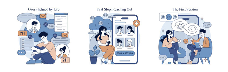Emotional Journey of Therapy: Vector Illustration Set