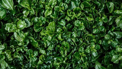 Dense green leafy vegetation with varying textures and shapes creating a lush natural background pattern.