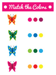 Match the Color Palette of Butterflies Game for Children. Educational materials for a preschooler child vector art