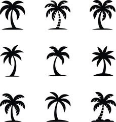 Collection of silhouette palm trees on a white background