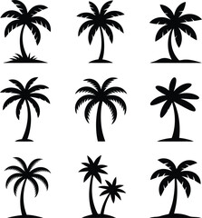 Fototapeta premium Collection of silhouetted palm trees in various poses and styles