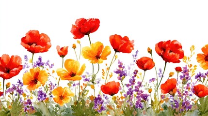 Fototapeta premium Vibrant Red And Orange Poppies Watercolor Painting