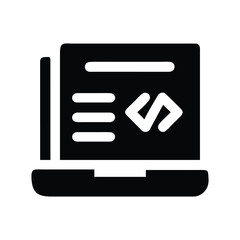 Black and white laptop coding icon graphic