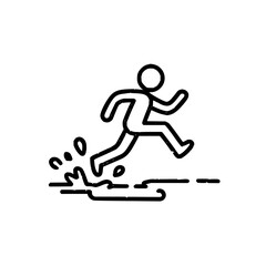 Obraz premium A minimalist line drawing of a person running across a cityscape with buildings and a stylized ground plane
