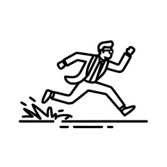 Fototapeta premium A stick figure running or jumping over a puddle with water splashing in a black and white illustration
