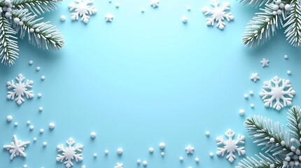 Sky Blue Minimalist Christmas Flat Lay with Snowy White Accents