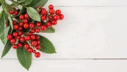 White wooden surface adorned with sea-buckthorn berries and oil