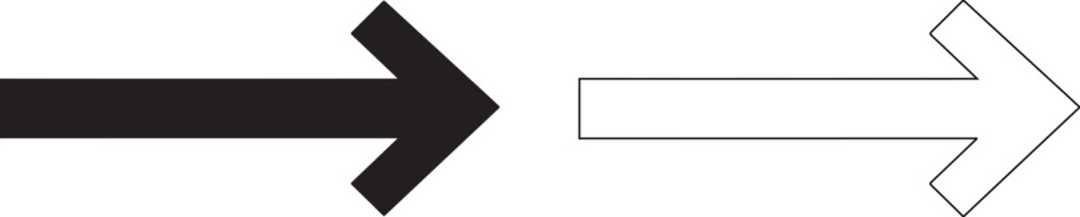 Fototapeta premium Bold black arrow pointing right next to a dashed outline arrow isolated on transparent background