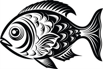 Stylized fish swims gracefully with beautiful line work in a monochrome aquatic art