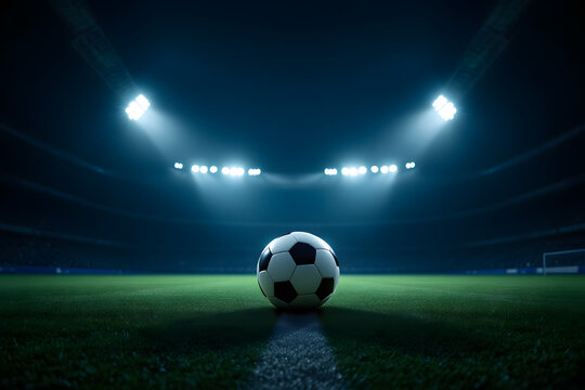 Stadium Lights Illuminate Soccer Ball on Field Ready for Game