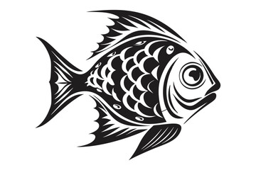 Fototapeta premium Ornate stylized monochrome fish showcases intricate scale and fin details in black and white