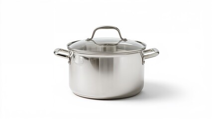 Cooking pot made of stainless steel displayed on a white backdrop