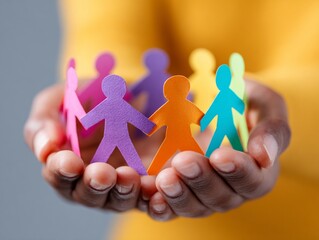 Hands Holding Colored Paper People Silhouettes Promoting Diversity and Unity