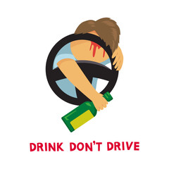 Dont Drink Drive Images. Drunk man with accident. Cartoon Vector Illustration.    