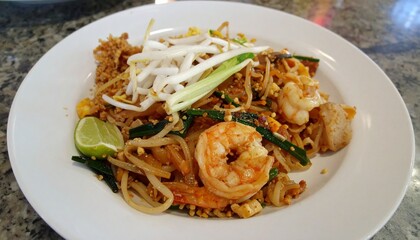 Pad thai in a bowl on the table Thai food