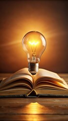 A light bulb illuminates an open book with a warm glow