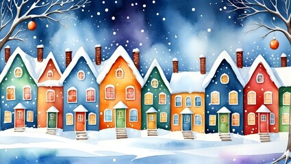 Fototapeta premium Winter Town with Snowy Houses