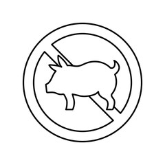 Pig silhouette in red circle ban for pork restriction