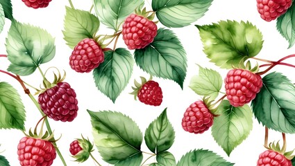 Raspberry leaves and plant seamless pattern