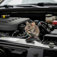 Mouse chewing on wires in a vehicle engine bay