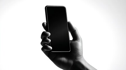 Hand Holding Smartphone with Monochrome Background, High Contrast, Minimal Design, Generative AI.