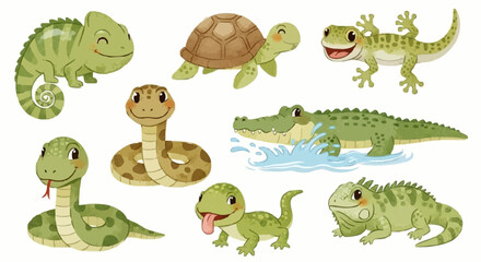 Vector with brush strokes showing different types of reptiles