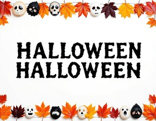 Skull and Autumn Leaves Halloween Border