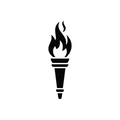 Minimalist Black Torch Icon with Flame on White Background