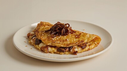 Hot egg frittata enhanced with rich caramelized onions