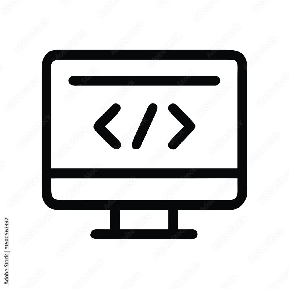Poster simple computer monitor with code symbol