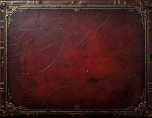 Cracked red leather book cover with vintage gold decorations and magical antique texture for fantasy use