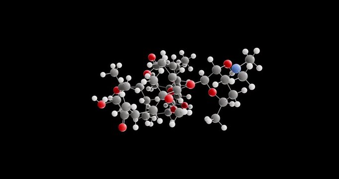 clarithromycin molecule, rotating 3D model of antibiotic, looped video with alpha channel
