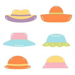 Set of cute cap hat hand drawn colorful illustration in glossy bubble style collections