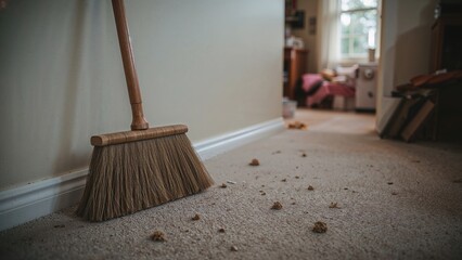 Sweeping debris off a carpet