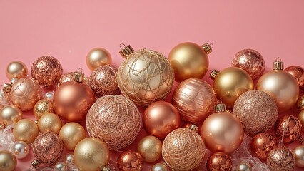 Arrangement of festive decorations for the holiday season on a pink surface