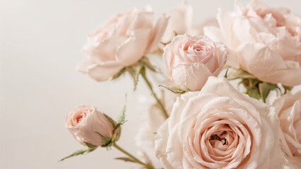 Naklejka premium Macro shot of pale pink roses for a botanical wedding invitation design