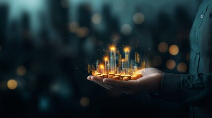 Investment growth visualization urban cityscape digital art financial environment close-up view wealth concept