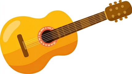 Obraz premium Yellow Acoustic Guitar Top View